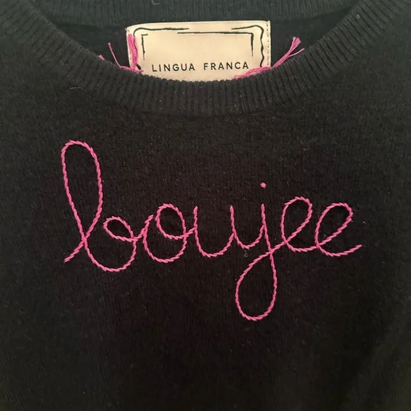 Lingua Franca Women's Black Sweater with Pink Embroidery - Picture 2 of 8